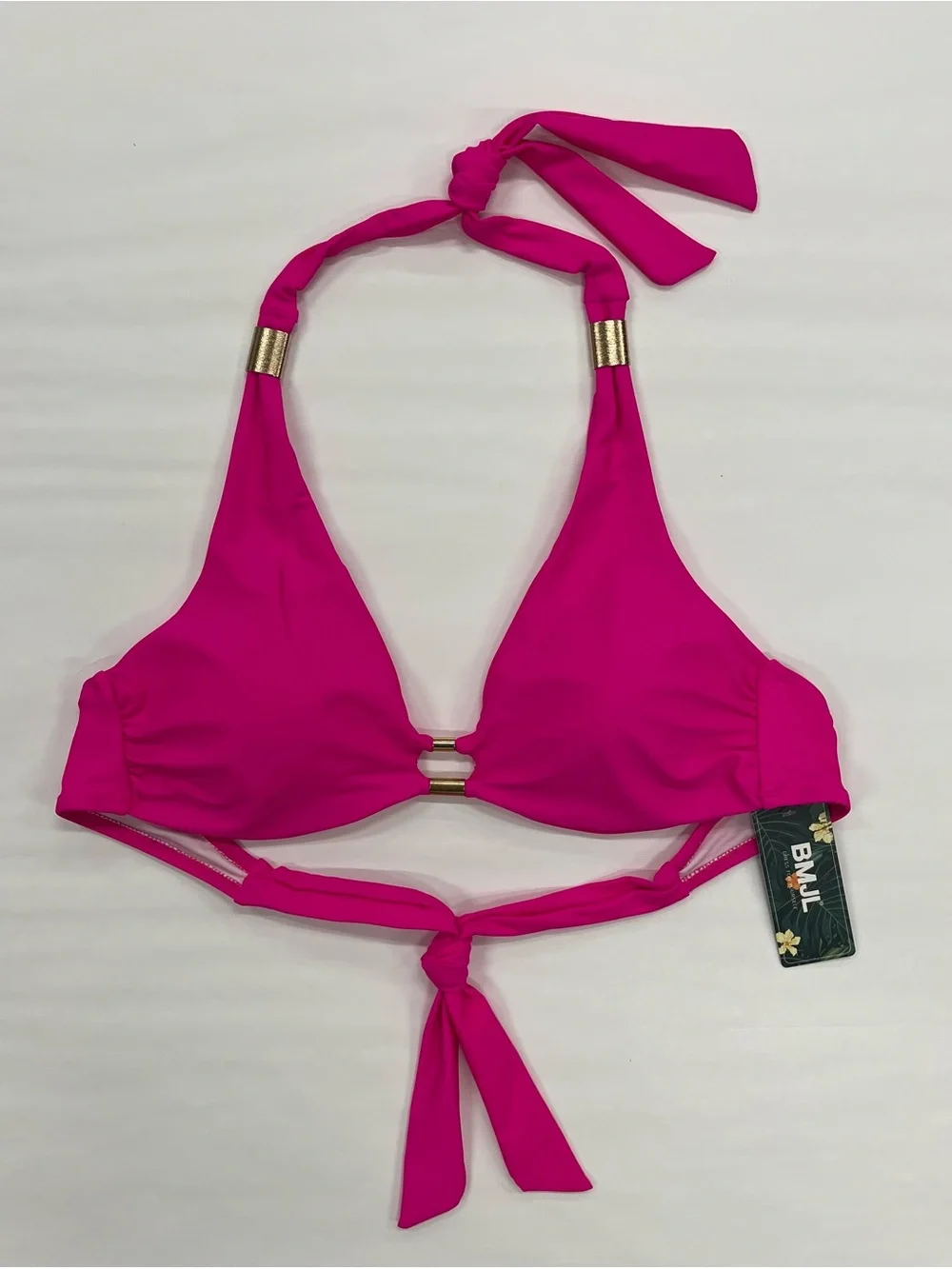 👙 Bmjl Women’s Halter Bikini Top in Fuchsia with Gold Accents | Sz Med